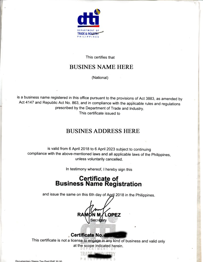 DTI registration as Sole Proprietor