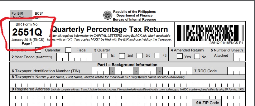 How to file Percentage Tax- Bir form 2551Q